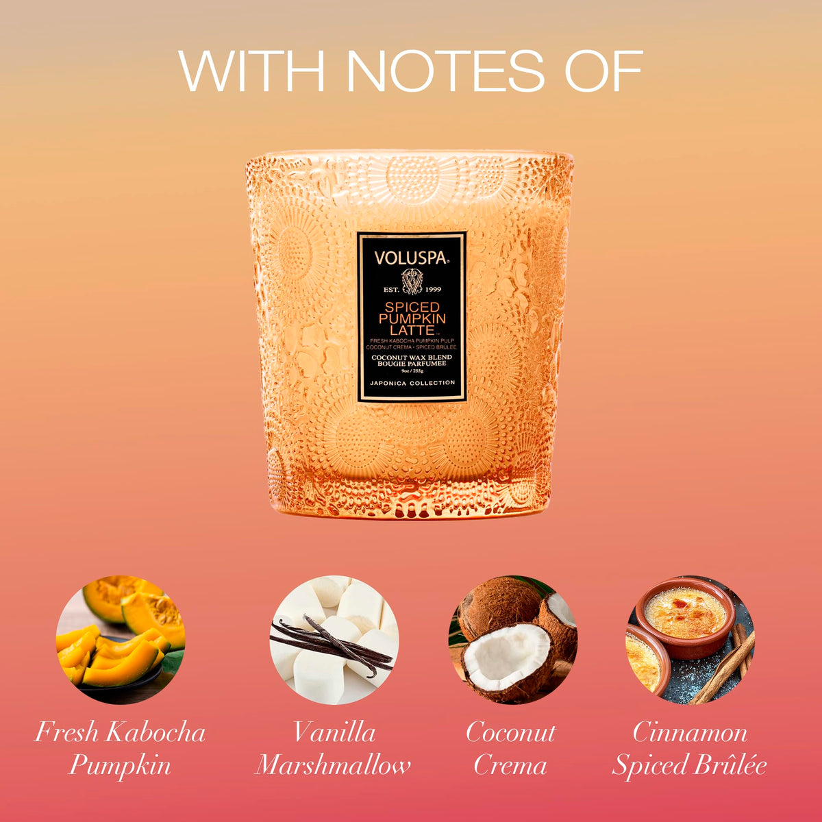 Voluspa Pumpkin Spice Latte Candle, 9 oz, Coconut Wax Blend, Scented Candles for Home, 60 Hour Burn Time, Classic Candle Jars