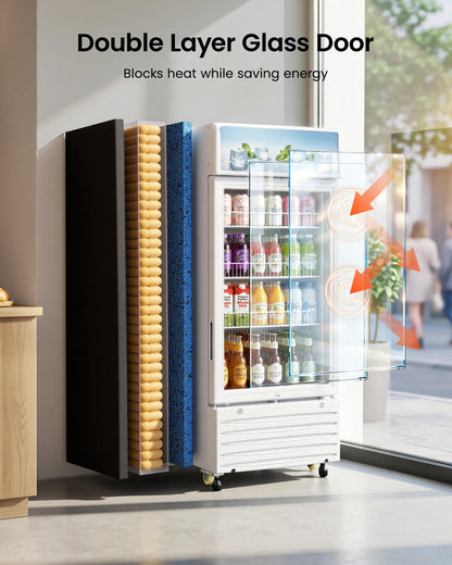 ICEVIVAL Commercial Beverage Refrigerator, 5.8 cu.ft Glass Door Drink Cooler with LED Lightbox & Lock, 32-50℉ Adjustable Temperature, ETL Certified Display Fridge for Bar, Restaurant & Shop