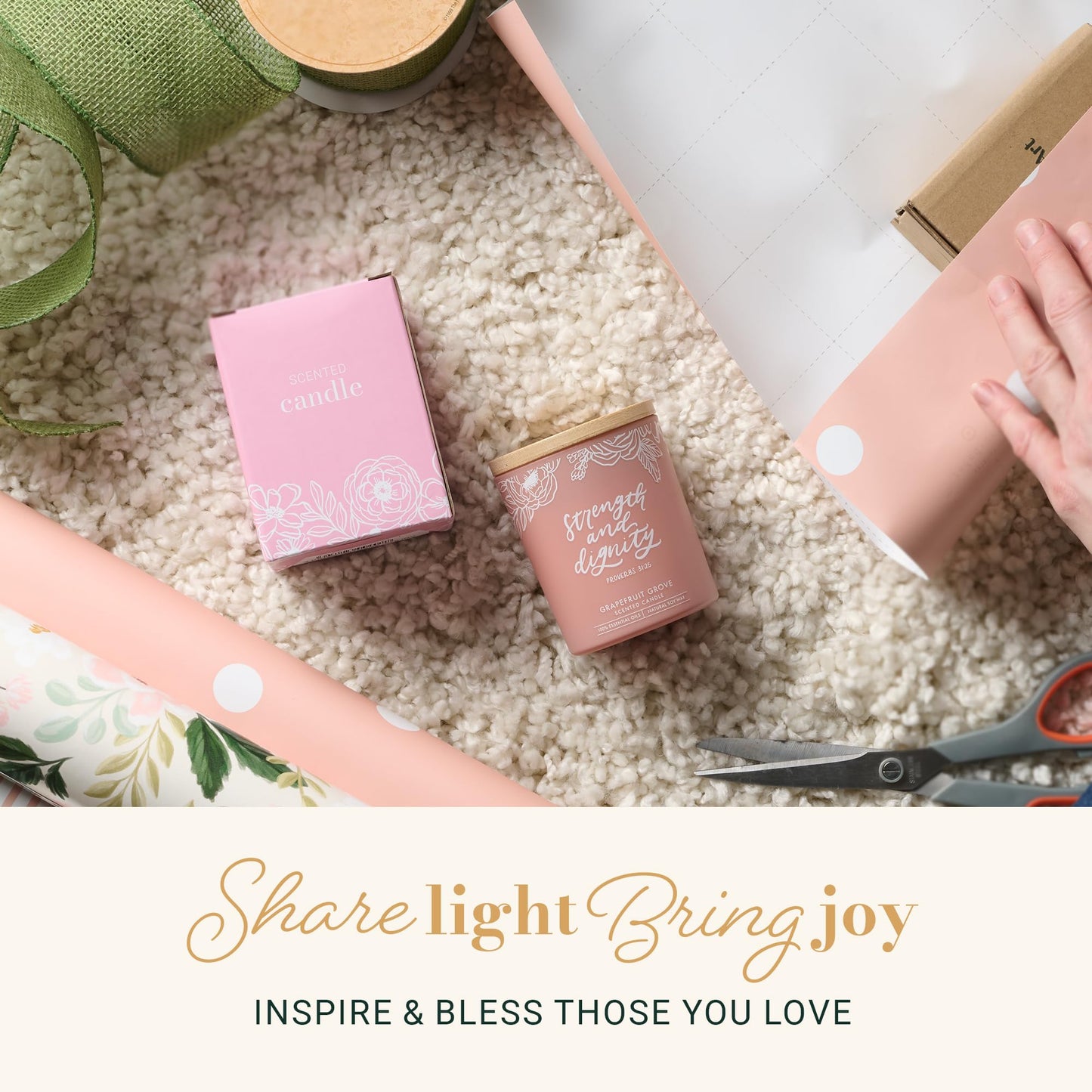 Christian Art Gifts Soy Wax Scented Candle: Strength & Dignity Bible Verse, Grapefruit Grove Scent, Pure Essential Oils, 4.5 oz, Up to 20 Hours Burn Time, Glass Jar w/Bamboo Lid, Encouragement Gift