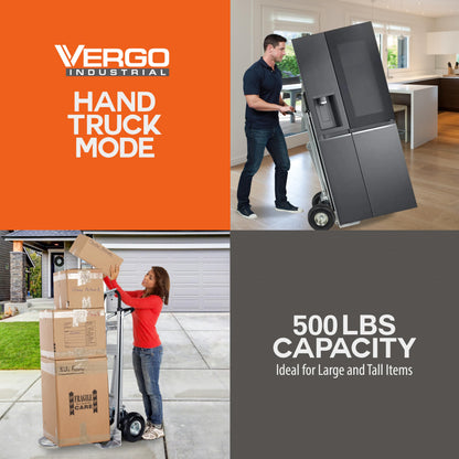 Vergo Industrial Convertible Hand Truck - AS7A2 Heavy Duty Aluminum 3 in 1 Dolly (750 lb Capacity) Lightweight Frame, Ergonomic Handle, Extendable Loop, Versatile Moving Dolly (3 Positions 53" High)