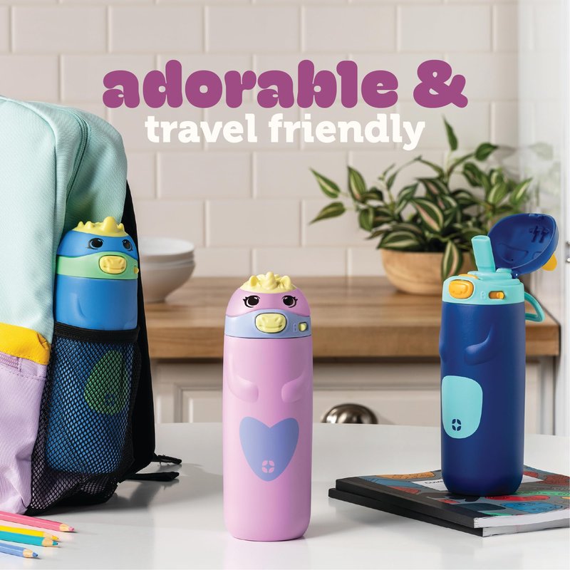 Ello Ellies 12oz Vacuum Insulated Stainless Steel Kids Water Bottle with Straw and Built-in Carrying Handle and Leak-Proof Locking Lid for School Backpack, Lunchbox and Outdoor Sports, Cat