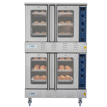 KoolMore 38 in. Full-Size Double Commercial Natural Gas Convection Oven 108,000 BTU With stacking And Casters in Stainless-Steel (KM-DCCO54-NGC)