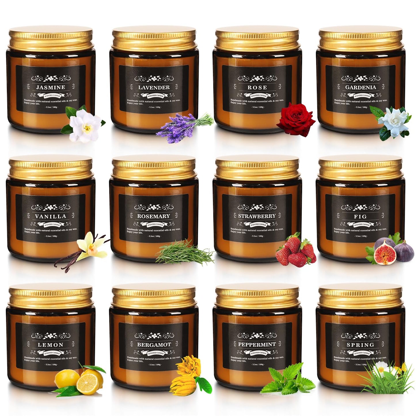 Scented Candle Set 12 Pack, Candle for Home Scented, Odor Eliminating, Stress Relief, Long Lasting Soy Wax Gift Set