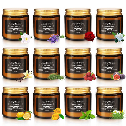 Scented Candle Set 12 Pack, Candle for Home Scented, Odor Eliminating, Stress Relief, Long Lasting Soy Wax Gift Set