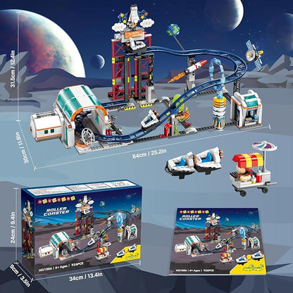 HOGOKIDS Space Roller Coaster Building Toy 926PCS Coaster Building Set Features Lift Platform Satellites Rocket Buildable Space Rollercoaster Adventure Park for Adults Kids Girl Boy Ages 6+years old