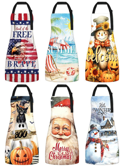 Bencailor 6 Pcs Summer Kitchen Aprons with Pockets Flower Rooster Bee Butterfly Sunflower Summer Aprons Bulk for Women