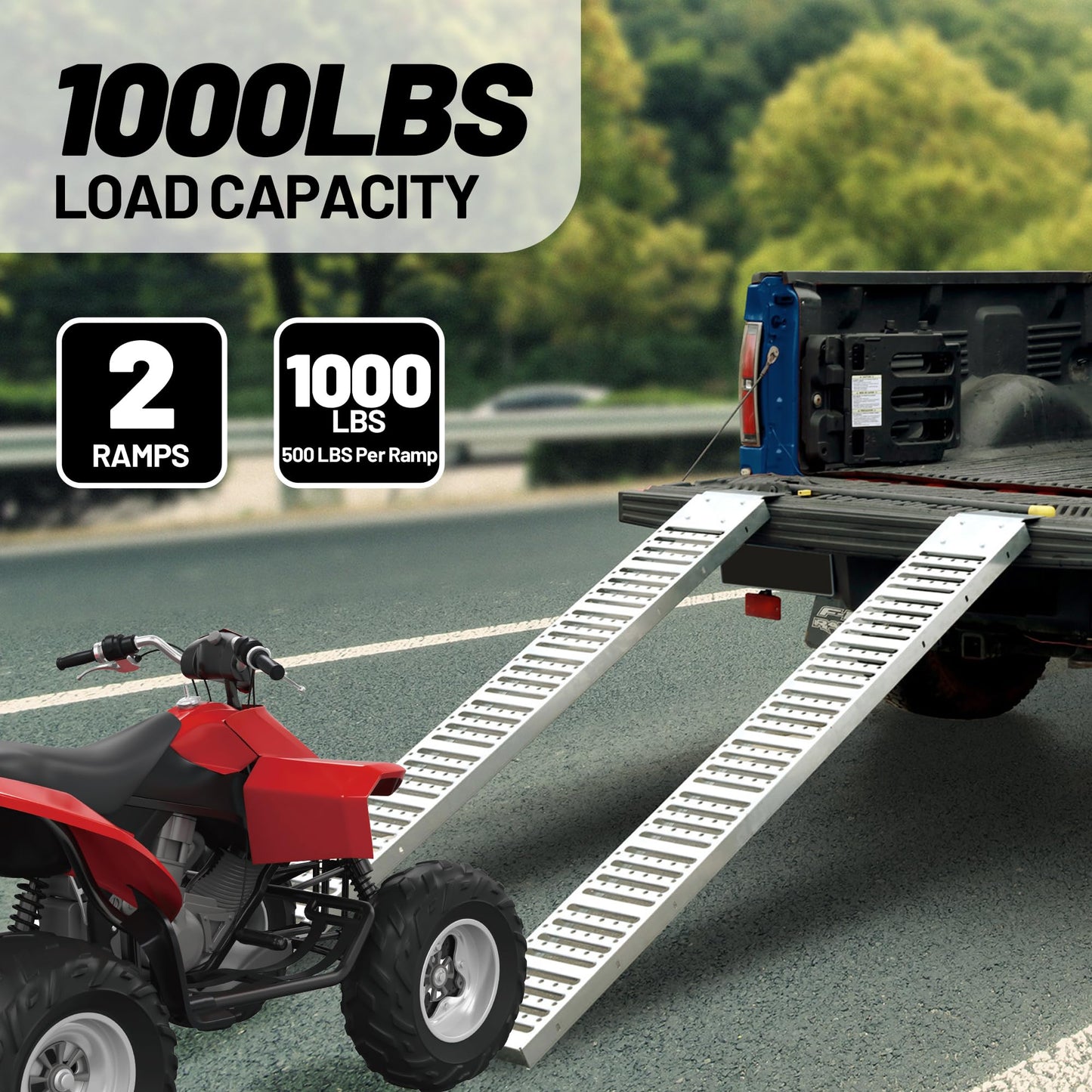 Rockland 72" x 9" Steel Truck Ramps, 1000 LBS Capacity, Portable Trailer Ramps for Motorcycles, Ebikes, Dirtbikes and ATVs, Heavy Duty Loading Ramps Ideal for Trailer Pickup Truck, 2 Pcs
