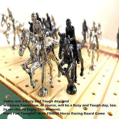Horse Racing Game for Adults Luxurious Metal Horses (Silver Black) on 16' Pine Wood Board Dice &amp Card Included
