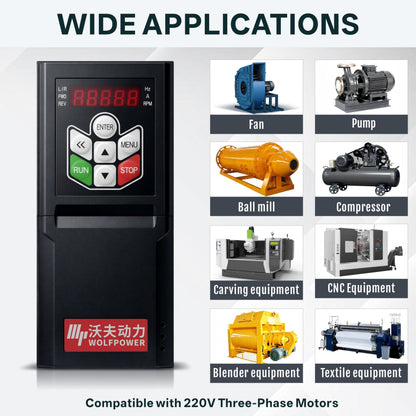 Wolvneo G60E VFD 2.2kW 3HP 9.6A Variable Frequency Drive 220V 1 Phase Input 220V 3 Phase Output, AC Motor Speed Control Inverter for Spindle Motor CNC Speed Control