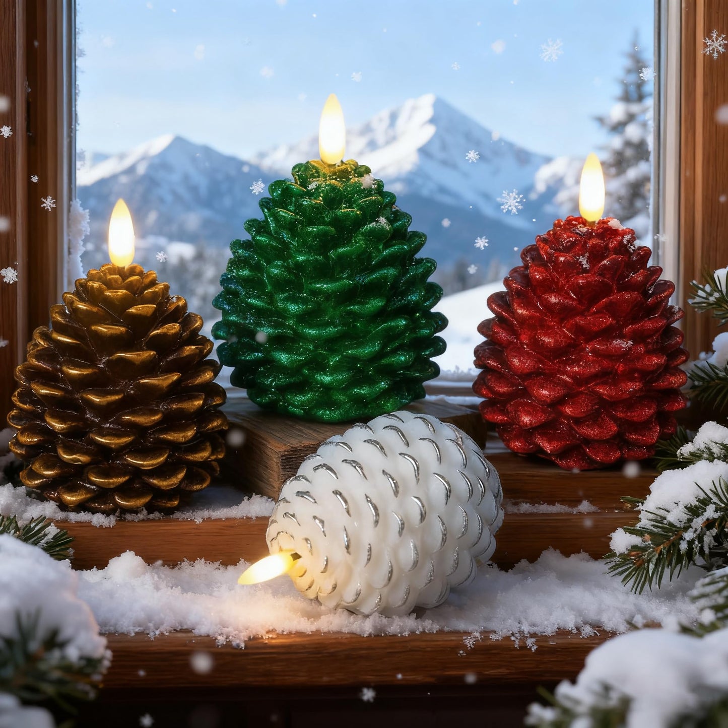 Guluto Flameless Pinecone Candles, Battery Operated Real Wax Candles, Led Flickering 3D Wick Candle with Remote and Timer for Christmas, Winter Holiday Decoration, 3.7'' x 5'' Brown