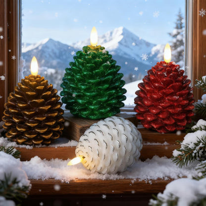 Guluto Flameless Pinecone Candles, Battery Operated Real Wax Candles, Led Flickering 3D Wick Candle with Remote and Timer for Christmas, Winter Holiday Decoration, 3.7'' x 5'' Brown