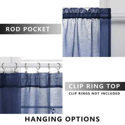 Navy Blue Window Curtains 96 Inches Long 2 Panel Set Rod Pocket Woven Textured Linen Look Voile Sheer Drapes for Living Room Village Apartment Cabin Garden Canopy Family Room Home Decor 52 Inch Width
