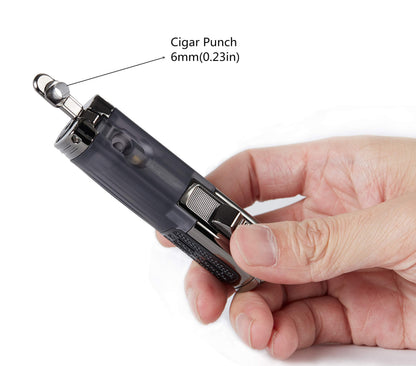 TOMOLO Cigar Lighter Triple Jet Flame Torch Lighter Refillable Butane Lighter with Cigar Punch, 2 Pack, Charcoal