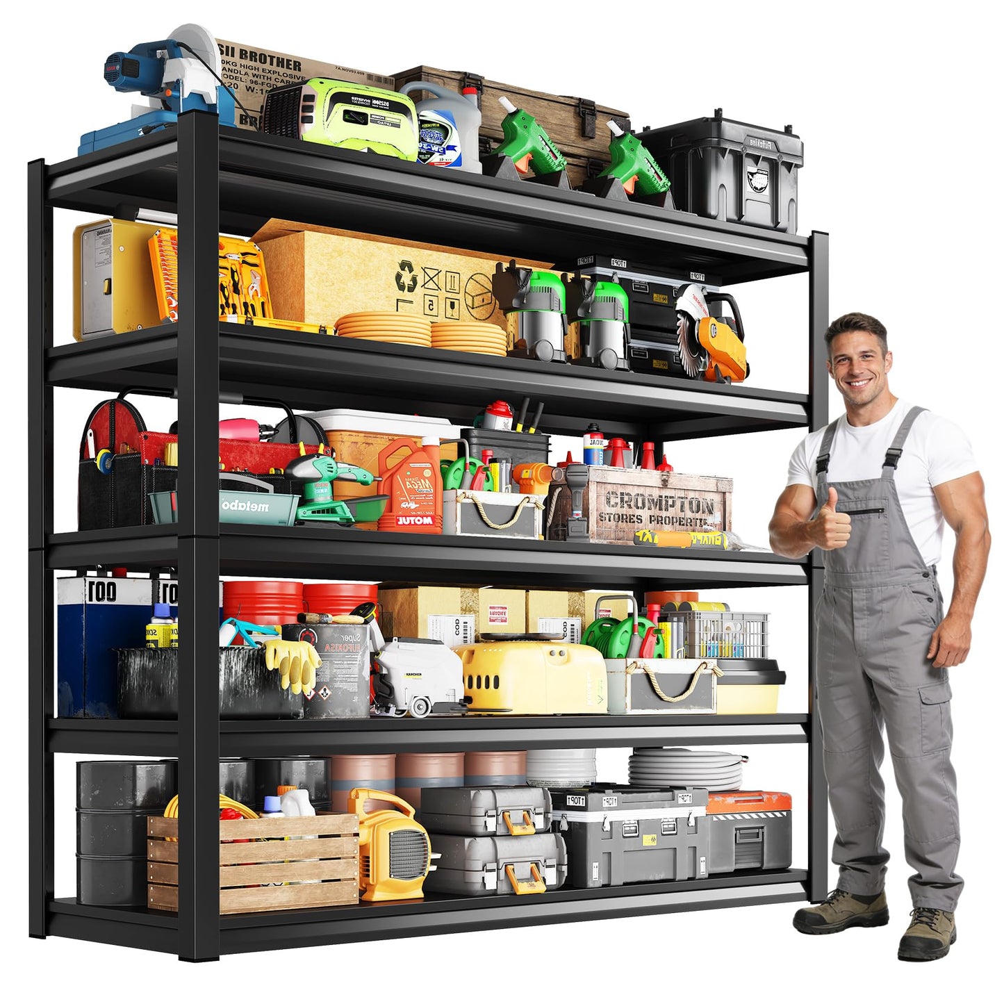 LLIIFFEE Garage Shelving, 5-Tier Garage Storage Shelves, 2000LBS Heavy Duty Shelves, 72" H x 59" W x 19.6" D Metal Shelving Unit, Utility Adjustable Storage Shelf for Warehouse, Basement, Closet