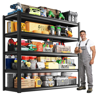 LLIIFFEE Garage Shelving, 5-Tier Garage Storage Shelves, 2000LBS Heavy Duty Shelves, 72" H x 59" W x 19.6" D Metal Shelving Unit, Utility Adjustable Storage Shelf for Warehouse, Basement, Closet