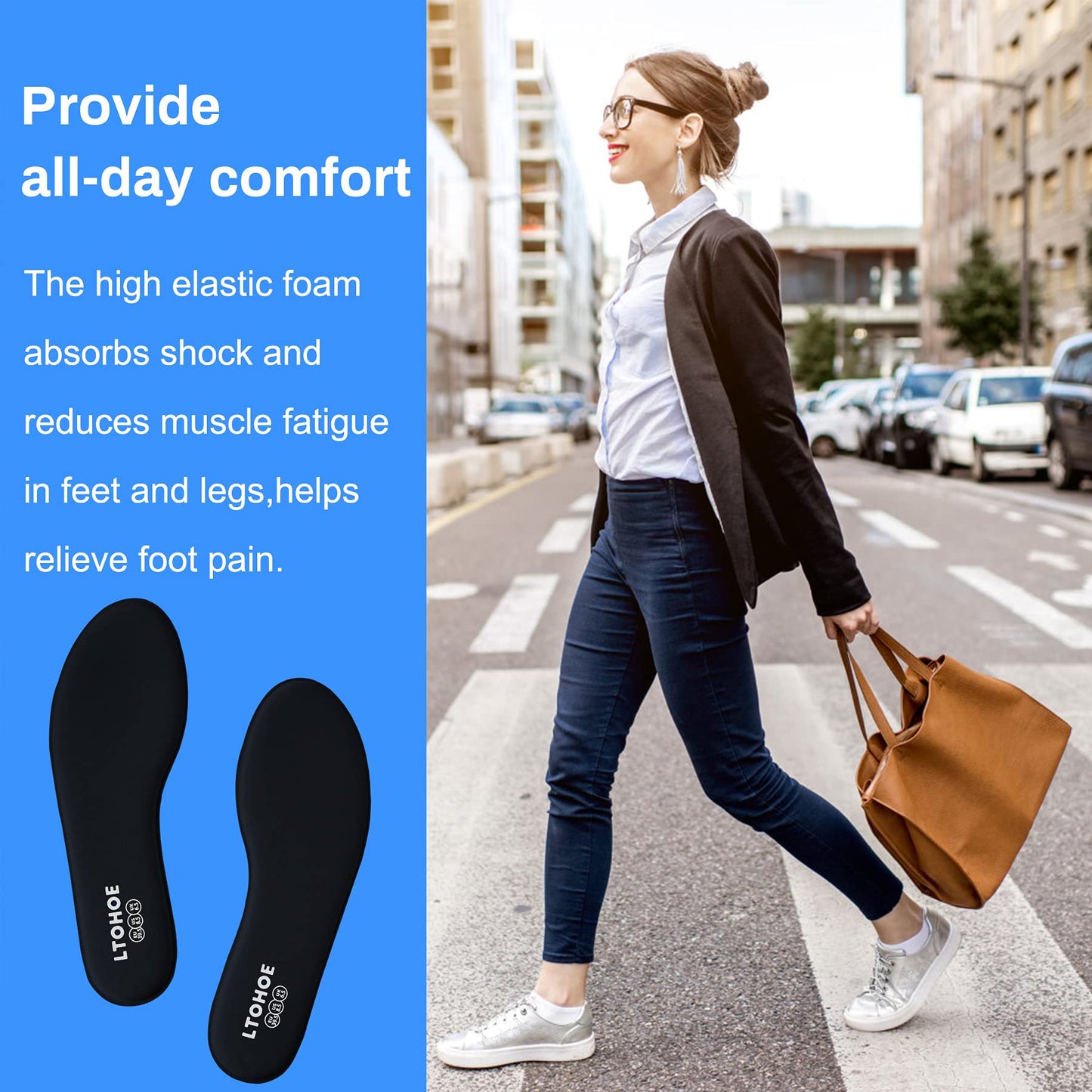 Memory Foam Insoles for Women, Replacement Shoe Inserts for Work Boot, Running Shoes, Hiking Shoes, Sneaker, Cushion Shoe Insoles Shock Absorbing for Foot Pain Relief, Comfort Inner Soles Black US 8