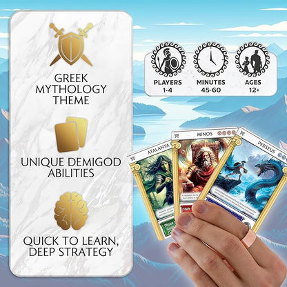 Pantheum: Deluxe Edition | Family Strategy Board Game for Greek Mythology Fans | 1–4 Players | Ages 12+ | 45–60 Min Playtime | Includes Gold Foil Sleeve Minifigures Engraved Dice and Wooden Tokens