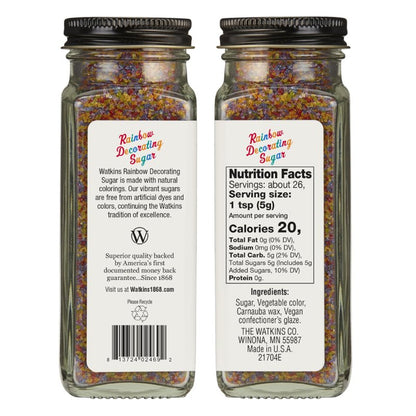 Watkins Rainbow Decorating Sugar, Non-GMO, 4.6 Ounce, Pack of 3