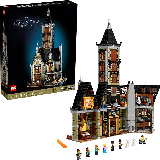 LEGO Icons Haunted House Building Set 10273 Haunted House Kit Creative Crafts for Adults and Family Powered Up Ready Building Kit with 10 Minifigures Halloween Decoration to Build Together