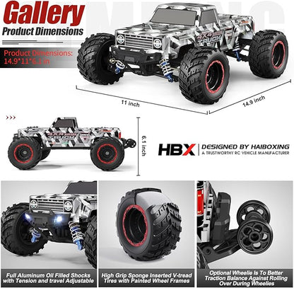 HAIBOXING 1/12 Scale Brushless RC Cars 903A 4X4 Off-Road RC Monster Truck with Fast Remote Control of 55KM/H Top Speed Hobby Grade RTR RC Vehicles All Terrain for Adults Boys