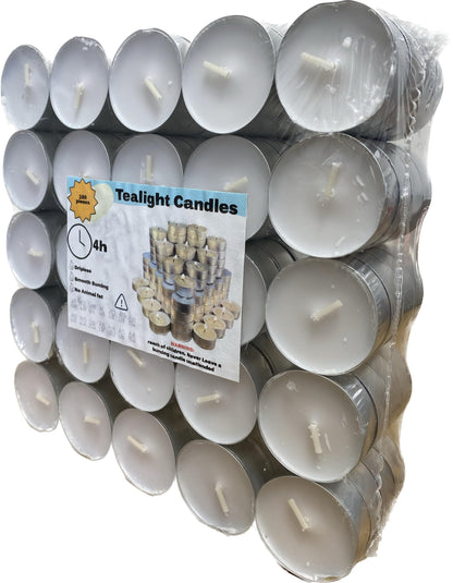 Generic Premium European Wax Tea Light Candles - Bulk Pack of 100 | Long-Lasting, Smokeless & Dripless | Ideal for Weddings, Romantic Nights & Home Decor (200 of Pack), White