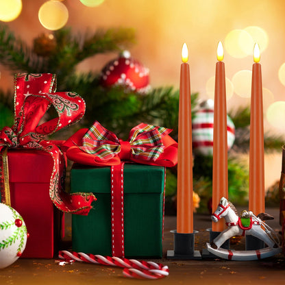 CVHOMEDECO. Flameless Taper Candles with 10-Key Remote, Battery Operated Led Flickering 3D Wick Window Candles Real Wax Finished Home Christmas Party Decor 0.78 x 11 Inch, Pack of 3, Orange