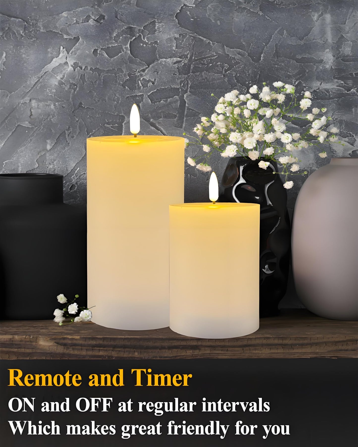 Gmnee 3"x4" Flickering Flameless Candles with Remote Timer, 3" Diameter White Pillar, Real Wax, Set of 2 Large Battery Operated LED Candles for Table and Fireplace Decor (H 4")