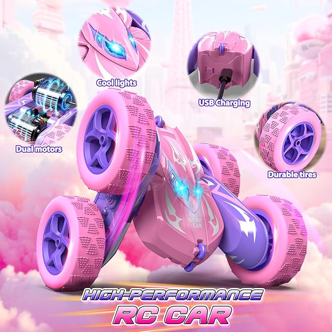 Remote Control Car 4WD 2.4GHz Fast RC Cars with Wheel Lights Toys for Age 3-12 Birthday Gifts Christmas Toys for 3-12 Year Olds Type-C Charging Rechargeable