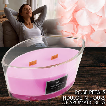 DECO EXPRESS Scented Candles, Crackle Double Wick Candles, Long 50 Hours Burn Time, Home Decor & Gift Ideas (Rose Petals)