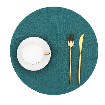 SHACOS Round Placemats Set of 8 Woven Braided Table Placemats 15 inch Circle Place Mats Washable Non Slip Table Mats for Home Wedding Party, Teal Green