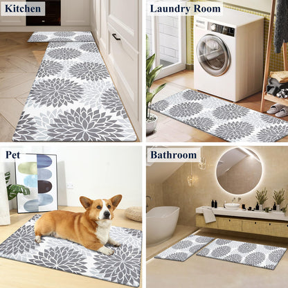 HEBE Anti Fatigue Kitchen Rugs Sets of 2, Non Slip Kitchen Mats for Floor, Waterproof Cushioned Comfort Standing Carpet for Kitchen Sink, Home Office, Laundry Room, Gray