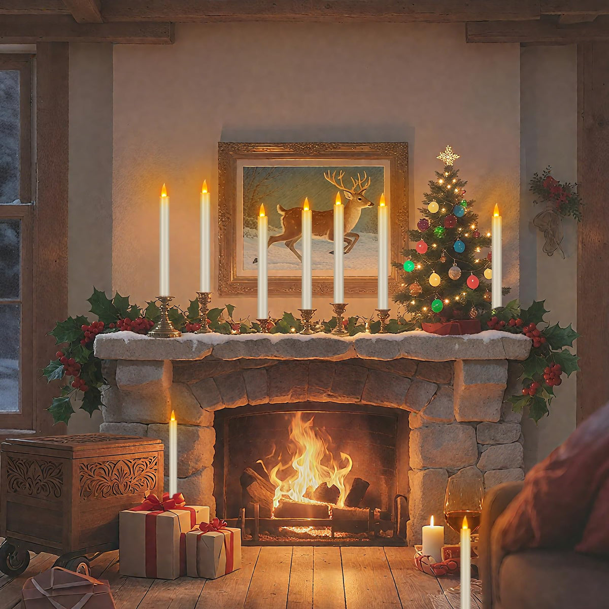 wemarry Flameless Taper Candles 10" Dripless Battery Operated Candle with Remote Timer, 6 Pack Christmas Window Candles, 400+ Hours by 2 AA Batteries for Home Decor, Candlelight Dinner, Weddings