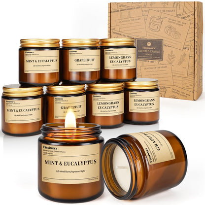 9 Pack Soy Candles for Home Scented |（Mint & Eucalyptus/Lemongrass/Grapefruit ） Long-Lasting 270 Hours, Natural Scented Candles Gift for Women & Men, Birthday, Mother’s Day, Christmas, Thanksgiving