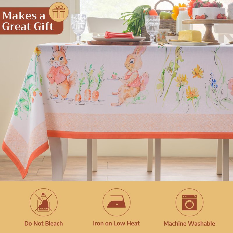 Maison d' Hermine Table Cloth Square Table 100% Cotton 60 x 60 Inches Tablecloth Reusable Decorative for Dining Kitchen Room Farmhouse Home Gifts for Mothers Day Spring Summer - Bunny Party