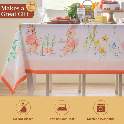 Maison d' Hermine Table Cloth Square Table 100% Cotton 60 x 60 Inches Tablecloth Reusable Decorative for Dining Kitchen Room Farmhouse Home Gifts for Mothers Day Spring Summer - Bunny Party