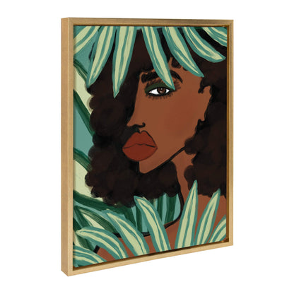 Kate and Laurel Sylvie Lady in The Jungle Framed Canvas Wall Art by Kendra Dandy of Bouffants and Broken Hearts, 18x24 Gold, Beautiful Abstract Art for Wall