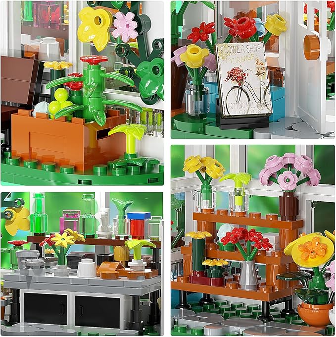 Flower House Building Set Creative Garden Playset Toy with LED Light Build a Greenhouse Model Great Gift for Friends or Girls (597 Pieces)