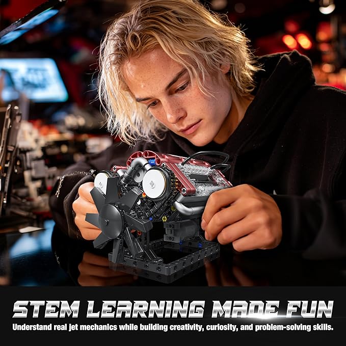 Tuajixz V8 Engine Building Blocks Sets V8 Engine Model Kit That Runs – Motorized with Moving Pistons Crankshaft &amp Rotating Fan Realistic Engine Simulation for Car Enthusiasts 588Pcs