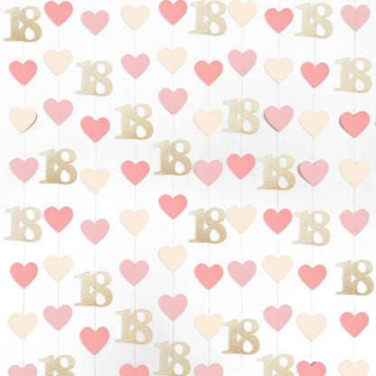 Champagne Gold Pink 18th Birthday Decorations Champagne Gold Dusty Pink Heart Garland Streamer Banner Backdrop for Girls Happy 18th Birthday Time to Adult Cheers to 18 Years Old Party Supplies