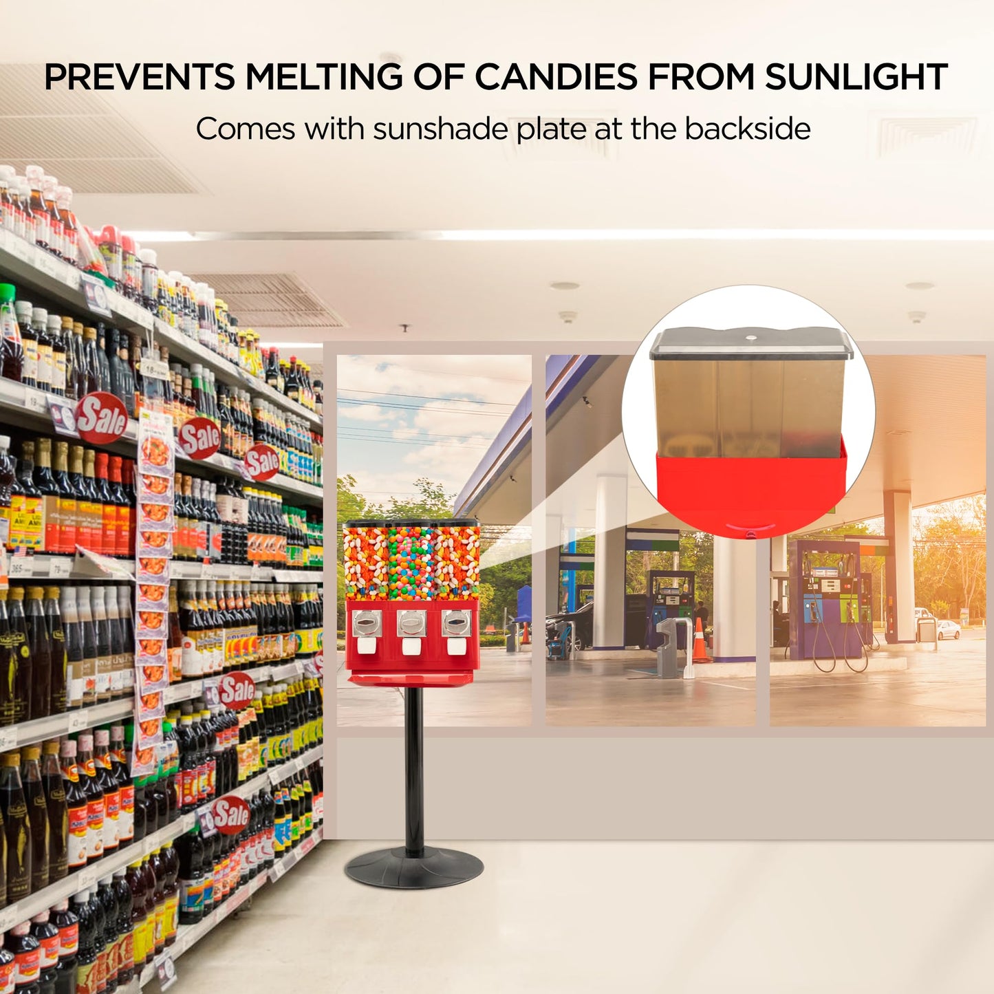 Candy Machine Dispenser Gumball & Candy Vending Machine Supports Large Gum Balls with Coin Operated for Commercial Use Includes Anti Theft Lock Meets FDA Norms