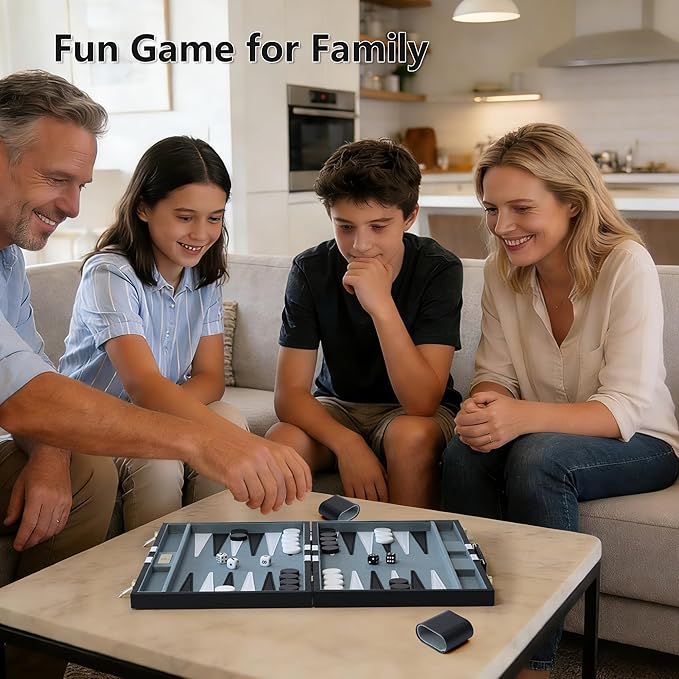 Large Backgammon Sets for Adults 18 inch Black Travel Backgammon Board Game Sets Classic Board Game with Premium Leather Case Portable Travels Strategy Backgammon Game Set for Adults