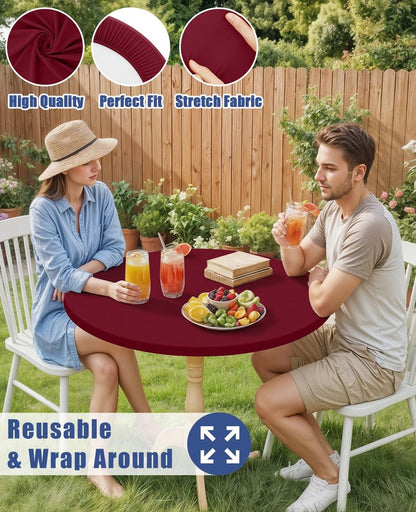 Moosfor Round Spandex Tablecloth, Elastic Fitted Waterproof Tablecloths for 36"-44" Tables, Stretch Washable Picnic Table Cover for Camping, Dining, Indoor and Outdoor, Wine Red