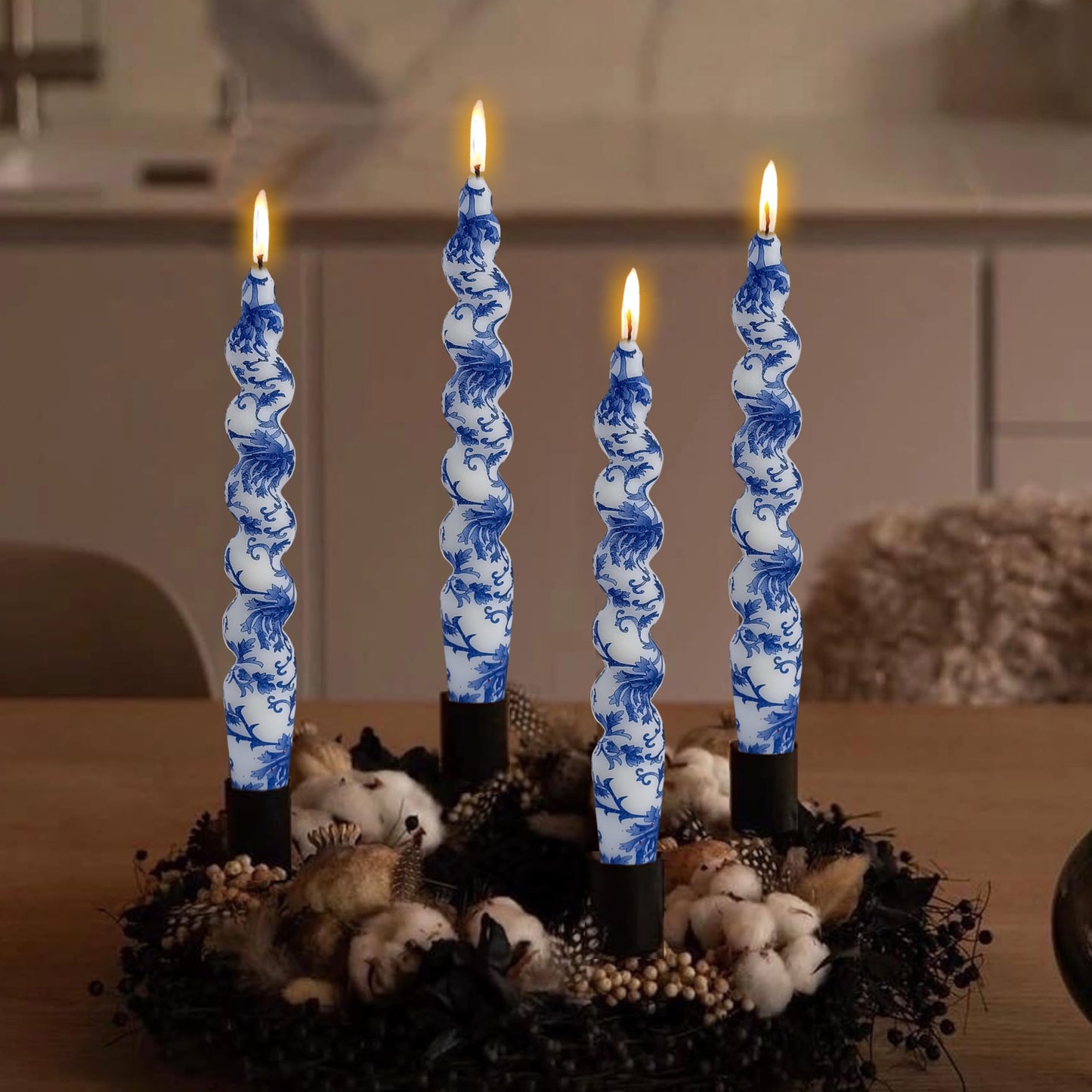 Twisted Candlesticks Spiral Taper Candles Odorless Candle Sticks Hand Printing Flowers Candlesticks Unscented Twirl Candles Easter Taper Candles for Home Dinner Decor Party Wedding Mother's Day Gifts