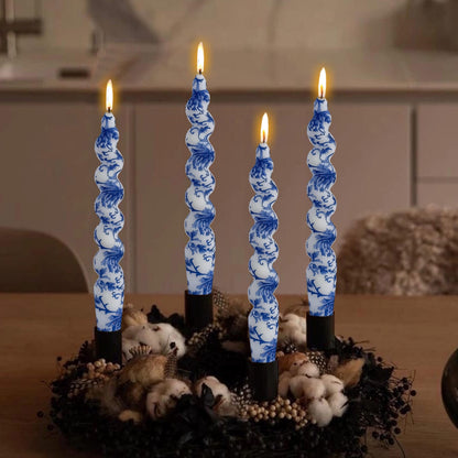 Twisted Candlesticks Spiral Taper Candles Odorless Candle Sticks Hand Printing Flowers Candlesticks Unscented Twirl Candles Easter Taper Candles for Home Dinner Decor Party Wedding Mother's Day Gifts