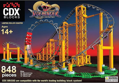 CDX Blocks: Sidewinder - 825 Pieces Building Brick Set Gravity Powered Looping Coaster Model Promotes STEM Learning