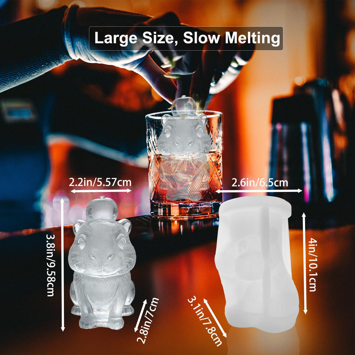 SIUPER 3D Capybara Ice Cube Silicone Molds Tray for Whiskey, Cocktail, Drink, Bar; Rich Details. Fun Animal Mold for Craft Taba Squishy Chocolate Soap Candle Resin Gift for Women Girls Boys; 2 Pack