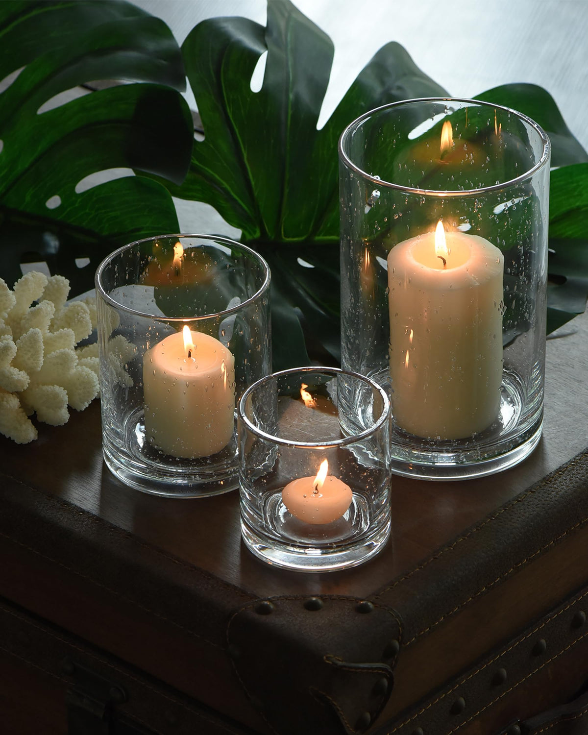 ARIAMOTION Glass Candle Holders Set, 3 Sizes 8" 5" 3.5" Height