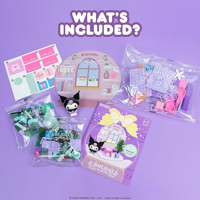 Hamee Sanrio Hello Kitty and Friends Holiday Collection Cute Building Blocks Figure Set – [Birthday Gift Party Favor Gift Basket Filler Stress Relief Collectible Sanrio Fan Relaxation] – Kuromi