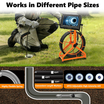 𝟐𝟎𝟐𝟔 𝐧𝐞𝐰 HD1080P Sewer Camera with DVR 32GB, 4.3" Drain Camera (Easy to Use), Pipe Inspection Camera, 5000mAh, USB-C, Endoscope Camera with 4-Level LED Lights, Cable Marking, 100ft/30M