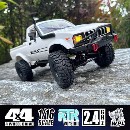 WPL C24-1 RC Rock Crawler RC Truck 4x4 1/16 Scale RC Crawler Off Road Remote Control Pickup 2.4G All Terrain RTR with Proportional Throttle Steering Led Light Adult
